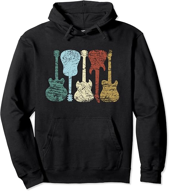 Vintage Guitar Retro Style Guitarist Music Gift Distressed Pullover Hoodie Amazon.co.uk Fashion